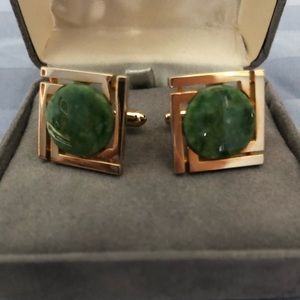 Vintage Jade stone and Gold Tone Square Cufflinks
